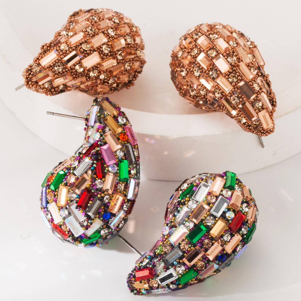 Kryształowe kolczyki w kształcie łezki: Kolorowe, wysadzane diamentami, luksusowe kolczyki sztyfty