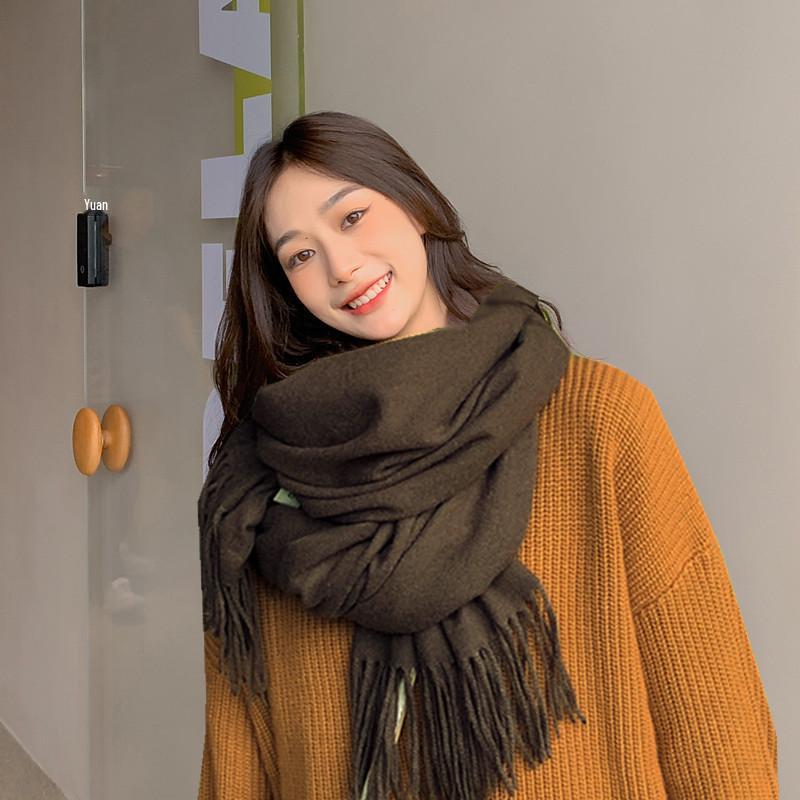 Cashmere Wool Scarf - Thick, Solid Color, Unisex, Versatile, Korean Style for Autumn/Winter.