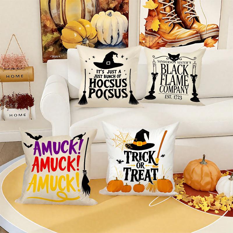 Halloweenová série Polštář s potiskem ducha a čarodějnice Potah na polštář pro domácí pohovku Sada dekorací do ložnice