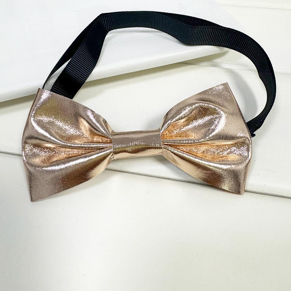 Children's Blue Glitter PU Bow Tie with Flower Decoration