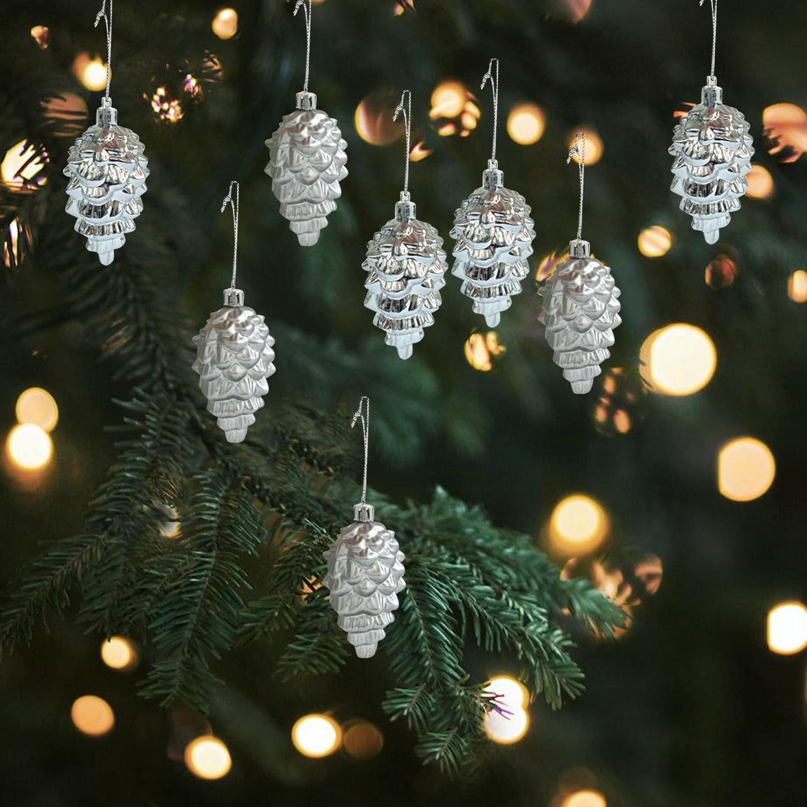

8 шт. Прикраси на ялинку у вигляді соснових шишок, підвіски-шарми, декоративні різдвяні кулі, іграшки для вікна, стіни, дверей, ювілею, для дому срібний
