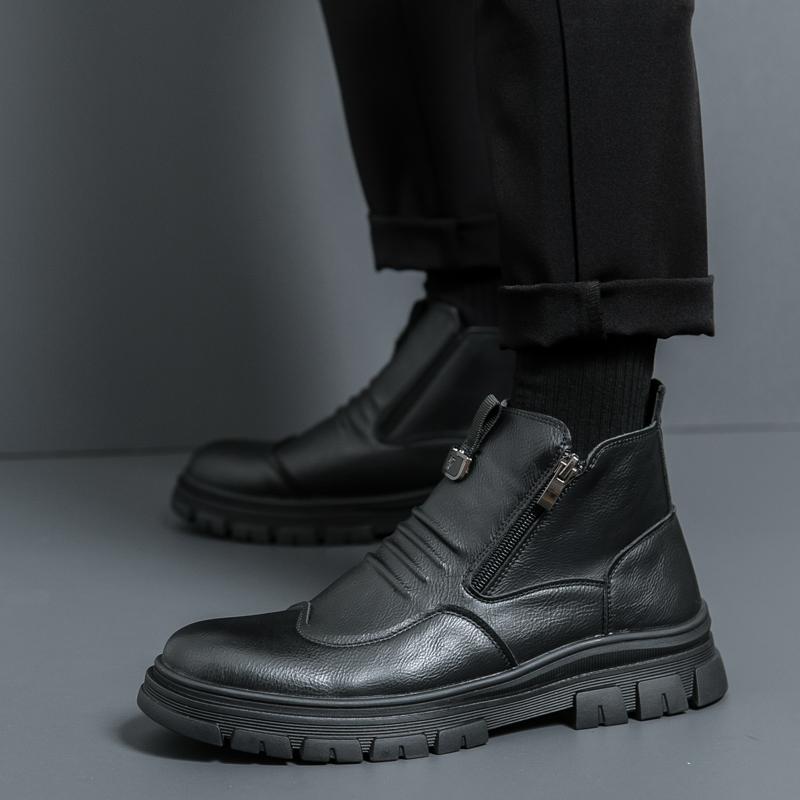 Side zipper high-top riding boots 2026 new autumn and winter soft-soled men's street casual leather shoes trend