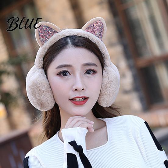 Women Lovely Winter Glitter Earmuff Warmer Shiny Cats Ear Cold Protection