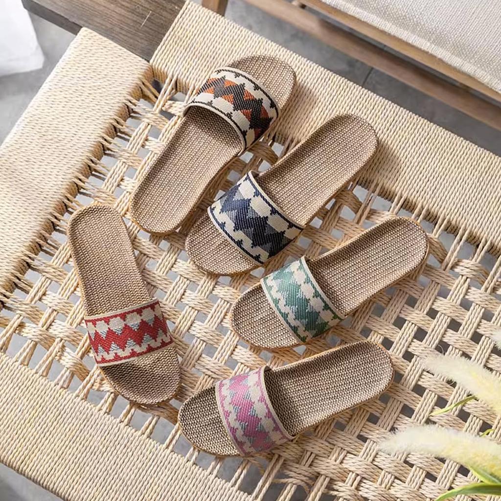 Linen Slippers [KASSAI] Nordic-style (pink, 24.5 Cm)