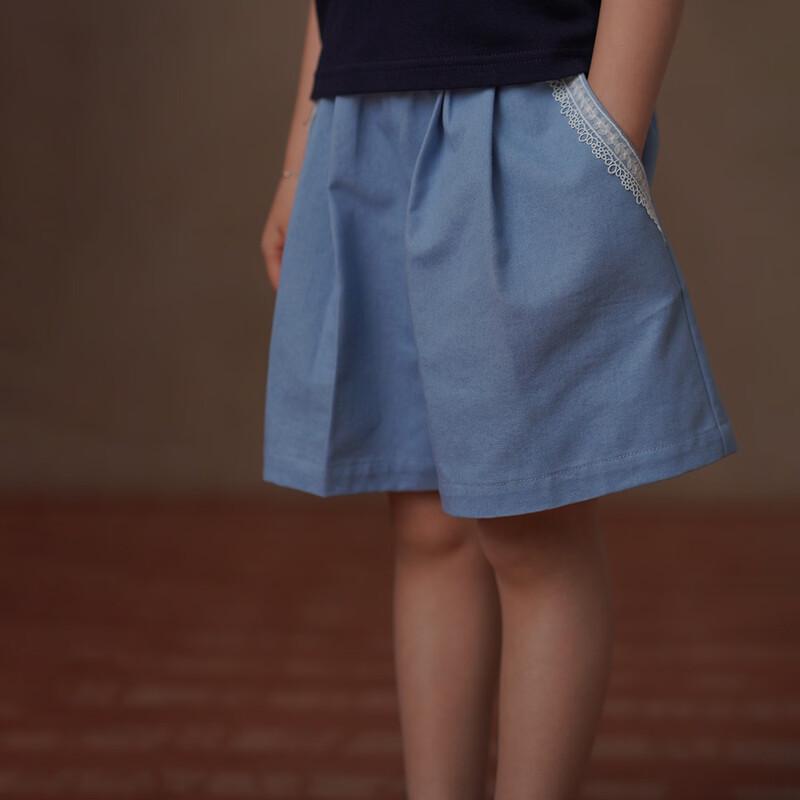 Hacikis Girls  Summer Color-Block Wide-Leg Shorts 140