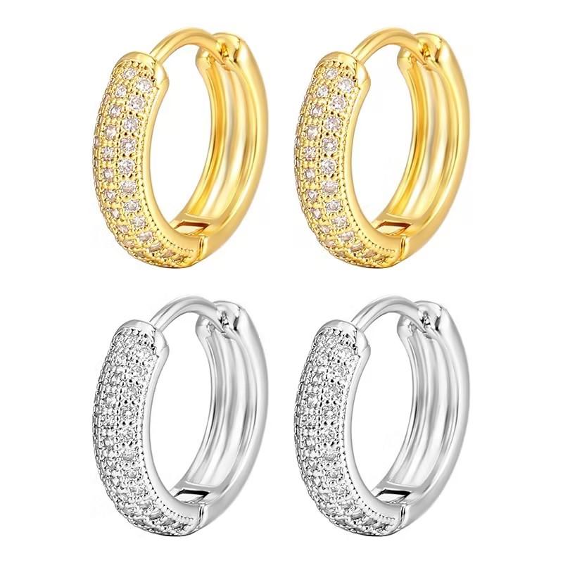 Gold Plated Full Paved Cubic Zirconia Huggie Hoop Earrings for Women Classic Small Round CZ Crystal Huggies Earrings Luxury Fash