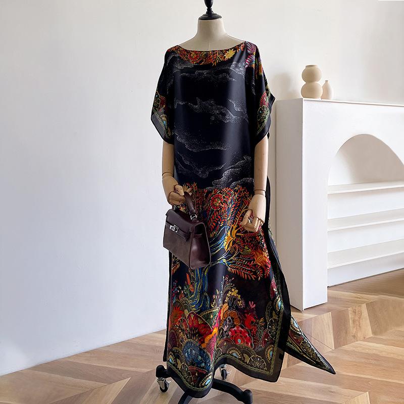 Summer Loose Long Dress Simple Long Style Beautiful Brocade Sunscreen Temperament Silk Scarf Beach Vacation Style Travel Shawl