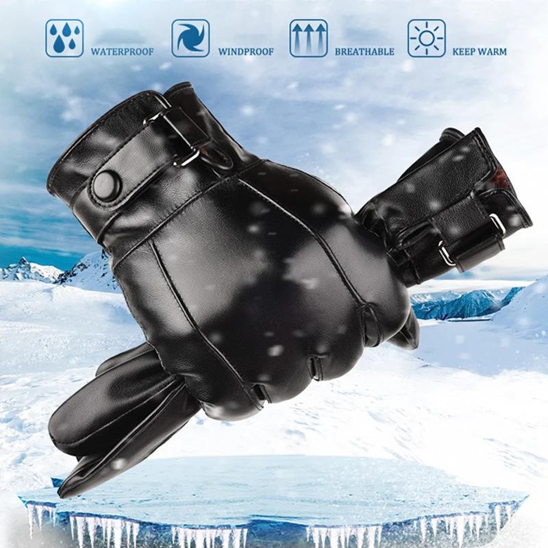 Winter Gloves for Men Genuine Leather Gloves Outdoor Cycling Black Real Sheepskin Keep Warm Driving Motorcycle Windproof Gloves