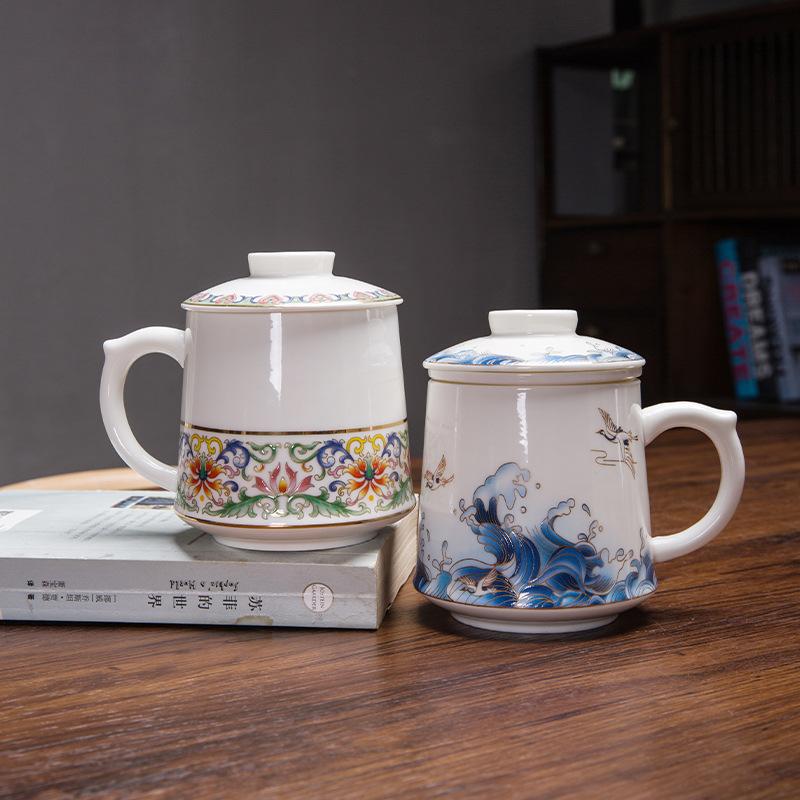 National Trendy Style Three Piece Set with Filtered Ceramic Mug Office Tea Separation Cup Business Festival Gift Cup