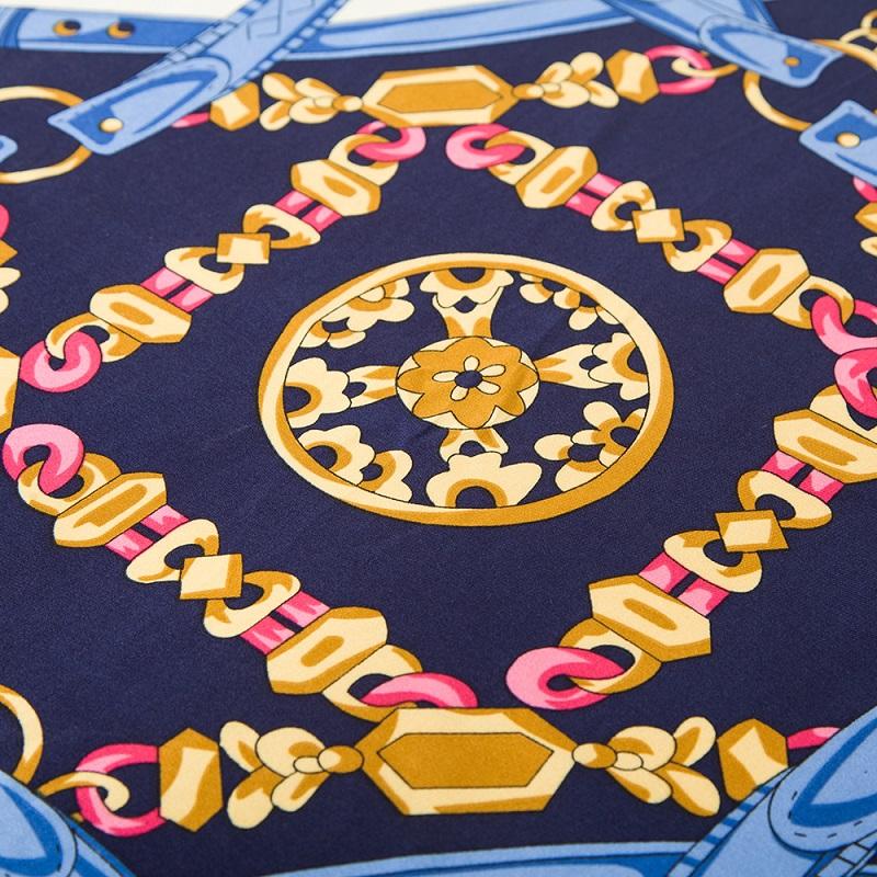 POBING Silk Scarf Luxury Brand Melt Chain Neckerchief Muslim Headscarf Square Scarves Lady Foulard Female Bandana 100*100CM