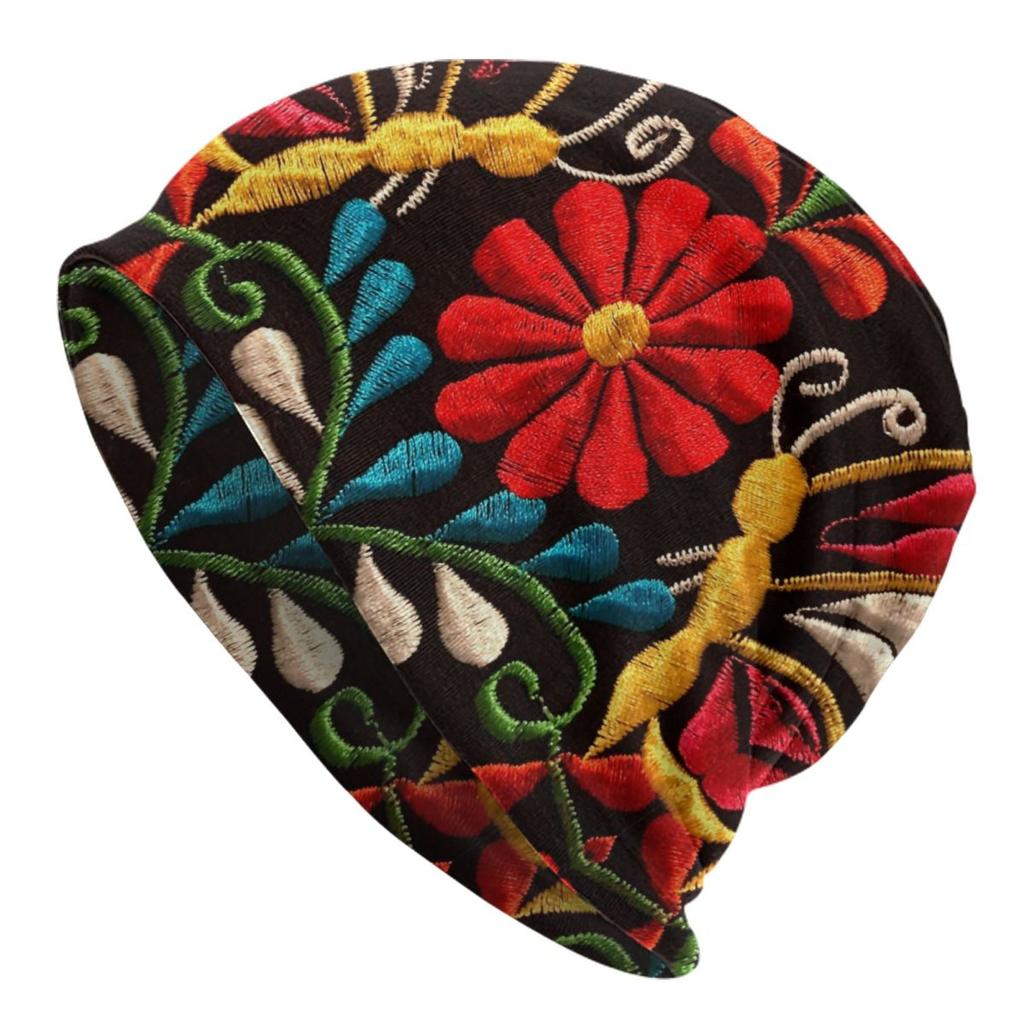 Custom Mexican Flower Skullies Beanies Caps Unisex Winter Warm Knitting Hat Women Unisex Cool Adult Bonnet Hats Outdoor Ski Cap