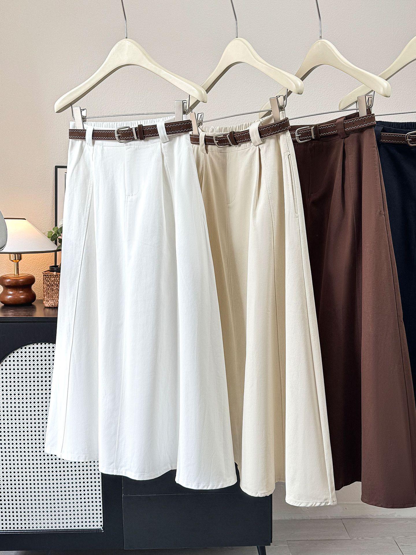 Korean Style High-Waisted A-Line Umbrella Skirt with Belt for Women - 2026 Spring Collection One Size белый