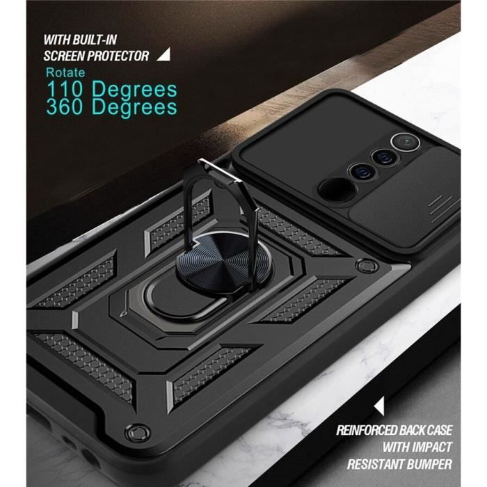 Coque de Protection - Xiaomi - Redmi 9 - Noir - Antichoc - Support de bague 360°