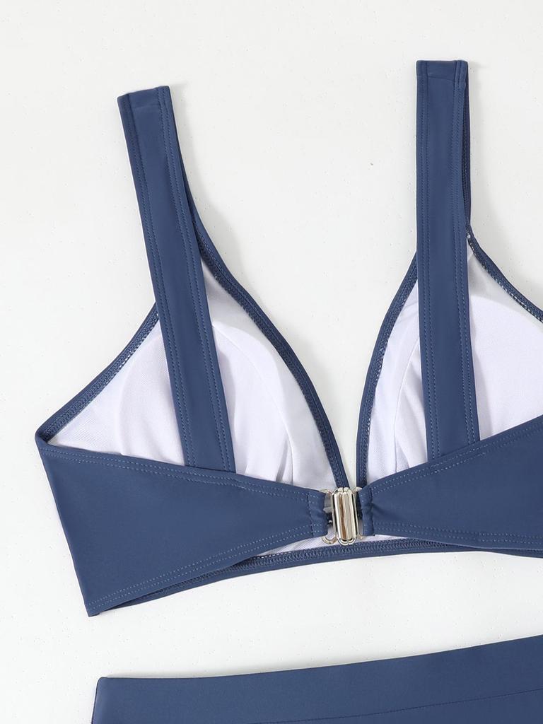 Damen High-Waist Bikini Zweiteiler Unifarben