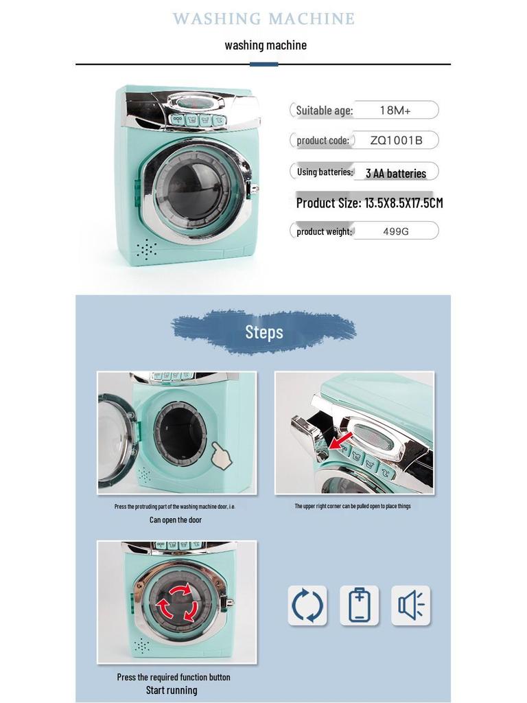Interactive Kitchen Appliance Playset: Simulated Washing Machine & Steamer with Light and Sound