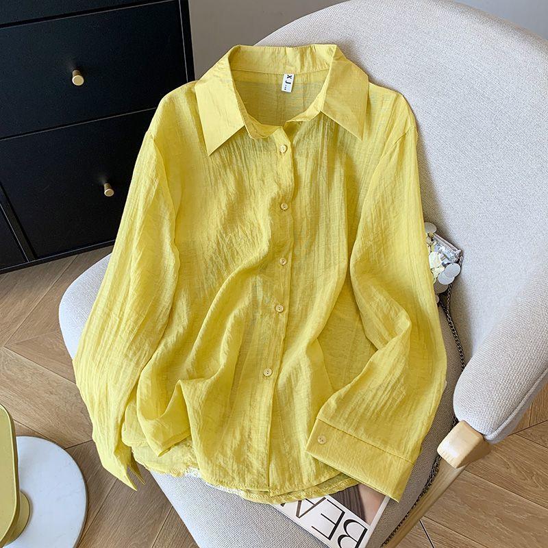 Women's Point Collar Long Sleeve Shirt Loose Fit Feminine Lace Patchwork Blouse Thin Sun Protection Overshirt