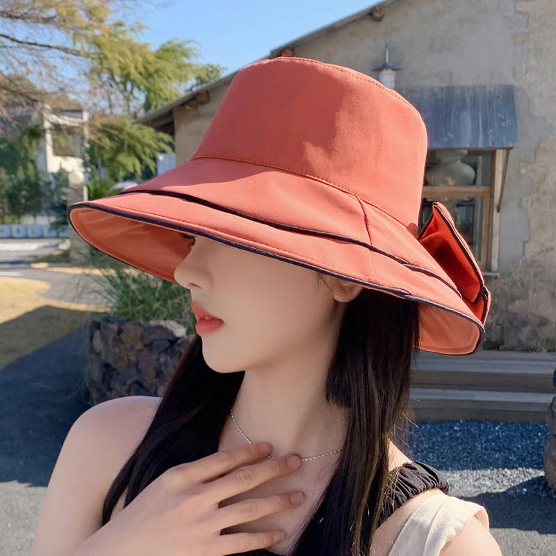 Polyester Cool Sun Hat With Wide Brim And Stylish Bow For Summer Outdoor Use