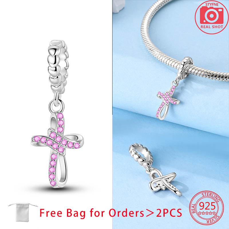 

Original Pink Zircon Love Cross Wing Cross Retro Pattern Cross Charms Copper Beads Pendant Fit Diy Bracelet Jewelry Gift
