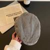 Pink Retro Denim Forward Hat Women'S American Casual Versatile Big Head Circumference Showing Face Small Beret British Style Hat
