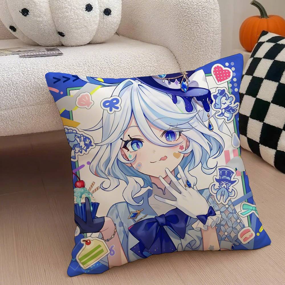 Genshin Impact Furina Anime Pillow Case Anti-dustmite Pillowcase Invisible Zipper Silky Short Plush Sofa Cushion Cover