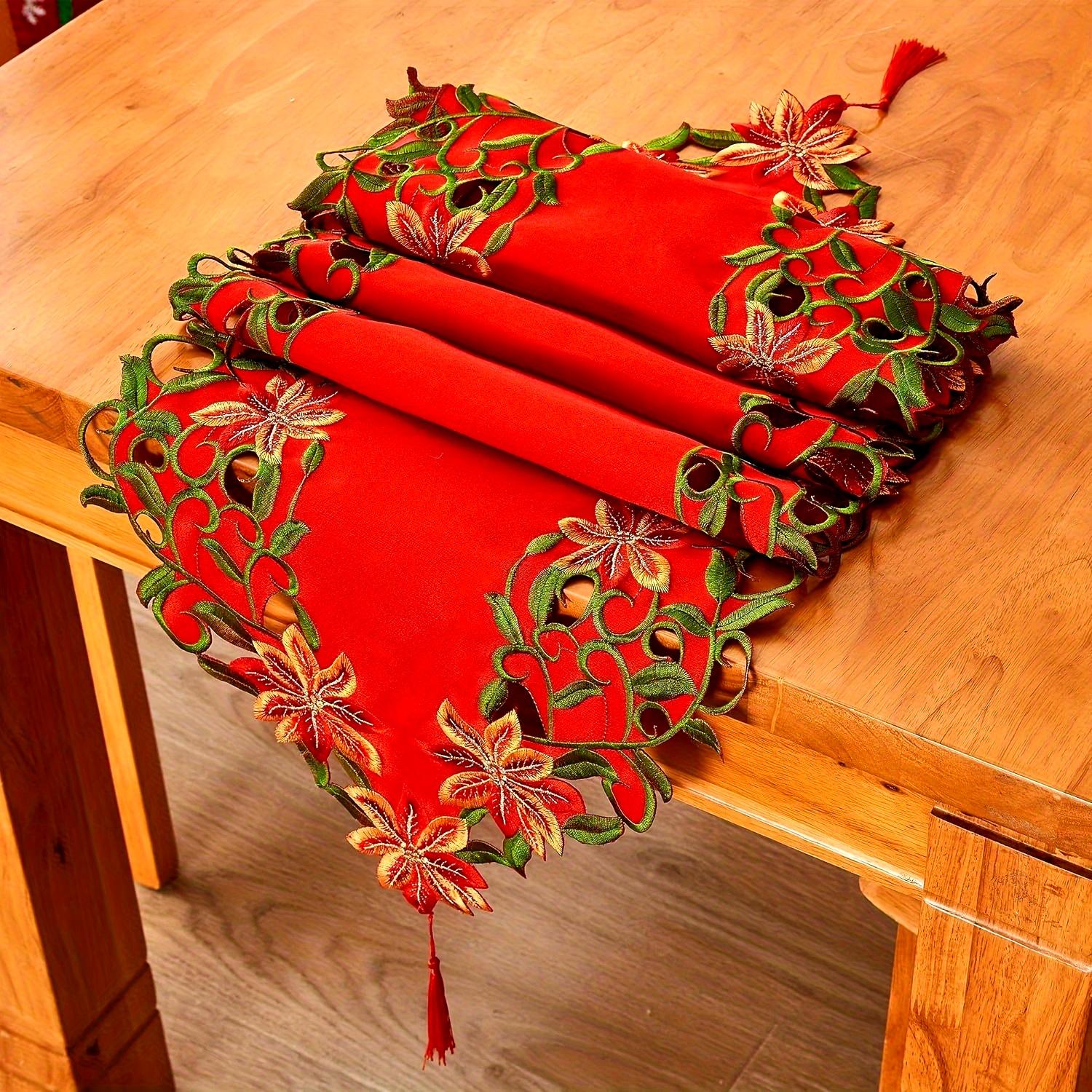 

Chinese floral table runner, 15x70 inch. Elegant red & green design for Christmas, weddings, banquets. Perfect traditional decor червоний