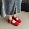 Retro gentle fairy style casual soft flat Mary Jane shoes suede red light mouth single shoes women 2025 new