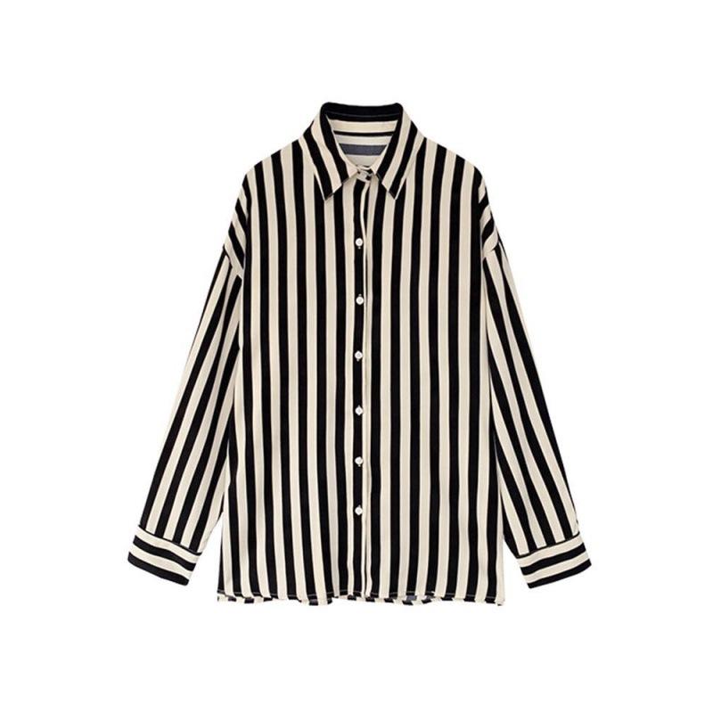 Striped Shirt Women's 1116 Spring Clothing New Retro Hong Kong Flavor Design Sense Niche Top Chiffon Shirt Base
