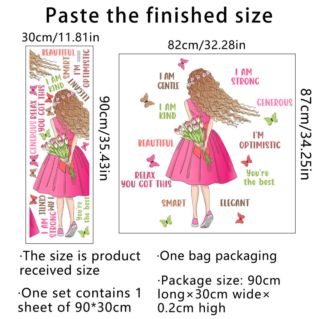 One Meter Wall Sticker Girl Butterfly English Wall Sticker Background Wall Room Decoration Wall Sticker Self-adhesive Wall Sticker Painting