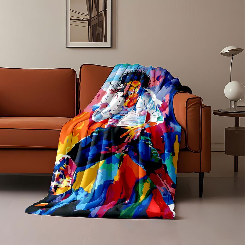 A vibrant abstract figure dancing with fluid motion in bold colors. for all seasons blanket lunch break throw gift