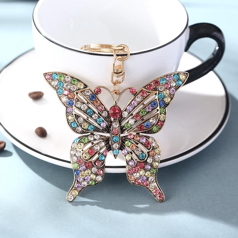 European & American Style Butterfly Keychain Pendant with Color Diamond Inlay