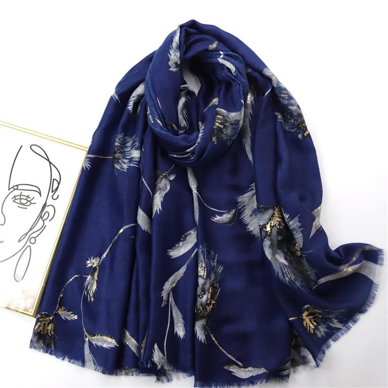 Autumn Women Viscose Scarf Lurex Glitter Petal Floral Fringe Hijab Shawls and Wraps Foulard Echarpe Muslim Sjaal 180*90Cm