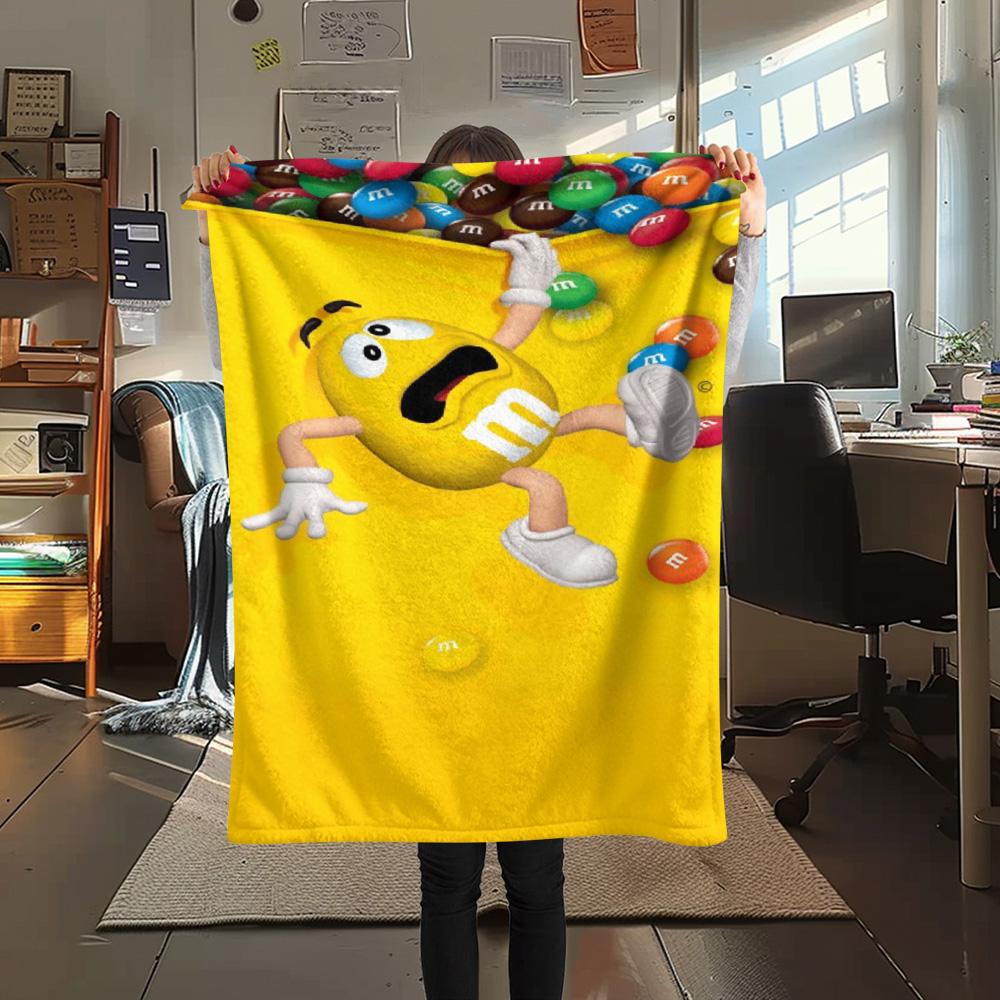1PC M&M's Patterned Flannel Blanket Suitable For All Seasons for Home Decor Warmth and Comfort Gifts Holiday Present