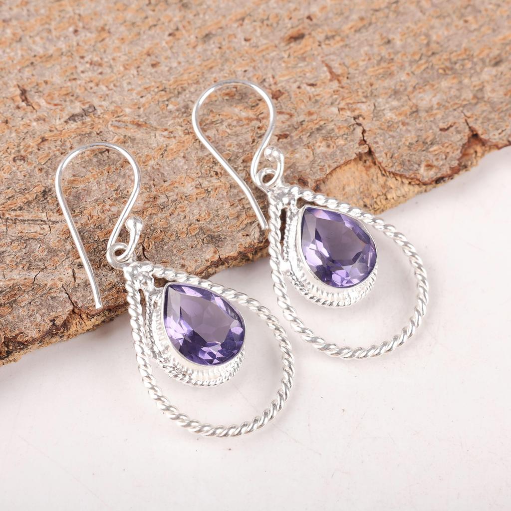 Lovely Iolite Gemstone Earrings, 925 Solid Sterling Silver Jewelry, Handmade Antique Earrings Jewelry Gift For Mother Earrings