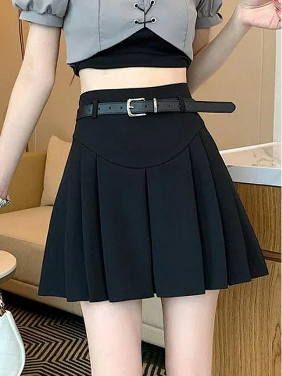 Korean Belted Pleated A-line Skirt - Mini/Midi, Sweet & Spicy Style for All Seasons
