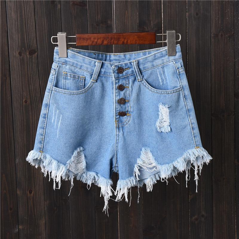 Summer Ripped Rough Edge Denim Shorts Women's Large Size High Waist Wide Leg Hot Pants Tide