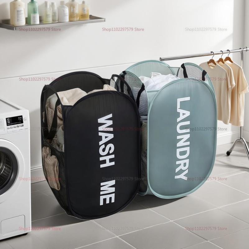 Large Laundry Basket Collapsible Mesh Pop Up Laundry Bag Side Pocket Breathable Clothes Storage Laundry Storage Organization