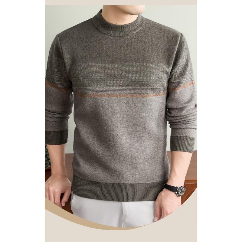Men S Thick Striped Round Neck Long Sleeve Knitted Pullover Sweater Business Casual