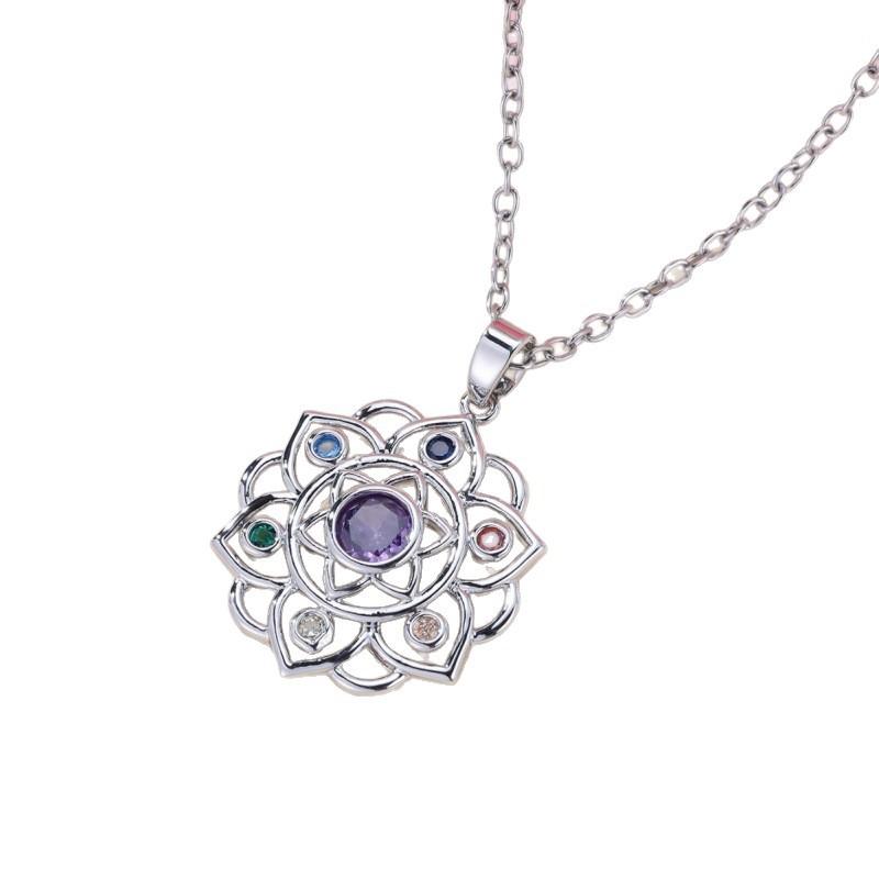 New Hot Sale Round Purple Edge Colorful Lotus Necklace