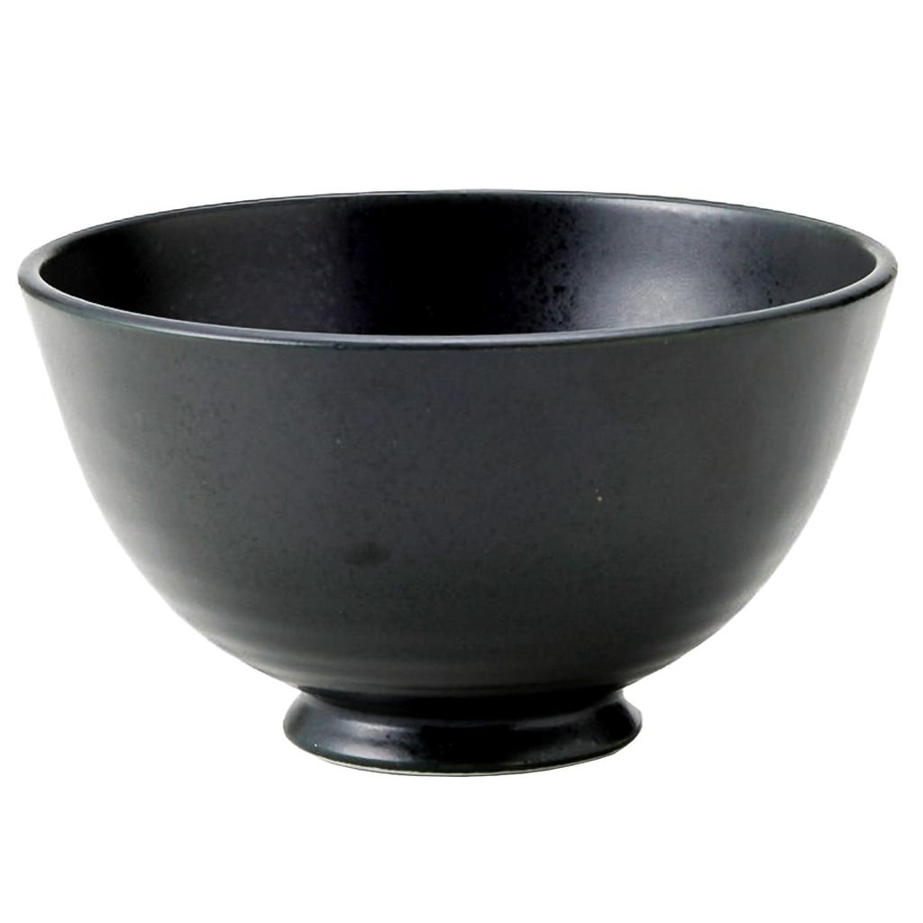 TAMAKI Lightweight Black Matte Rice Bowl, 11.3cm Diameter X 6.3cm Height, Porcelain, Dishwasher and Microwave Safe, Made In Japan, T-877302