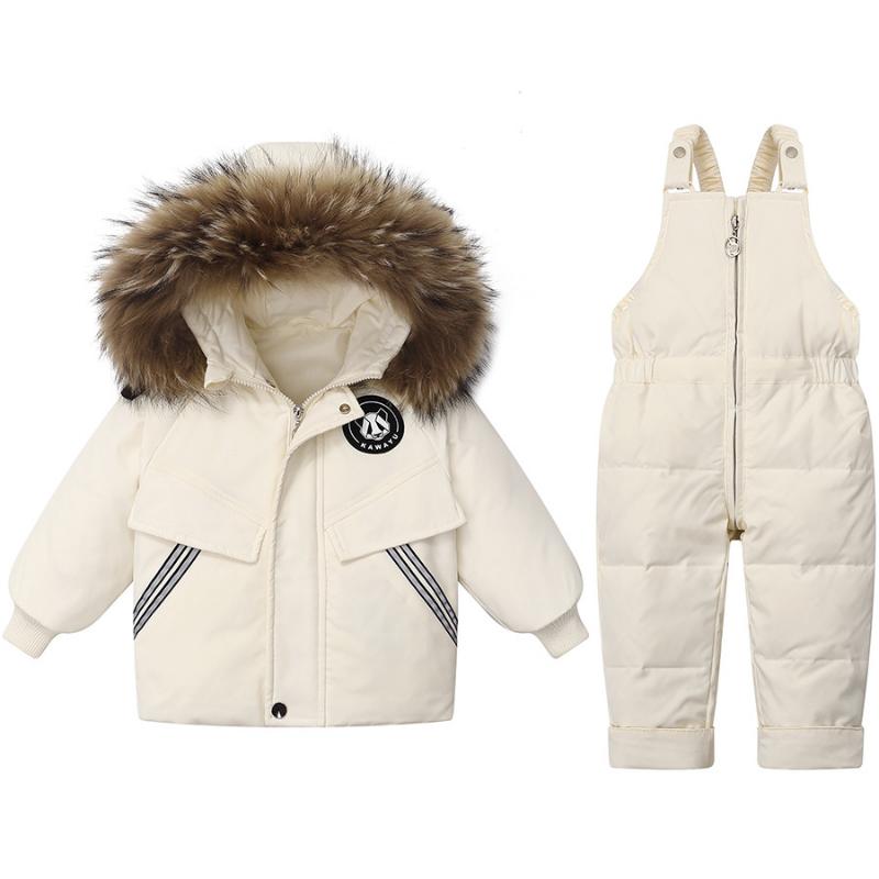 Real Fur Collar Baby Down Jacket Boy Suit Baby Toddler Two-piece Suit 1-3 Years Old Stylish Thickened Coat