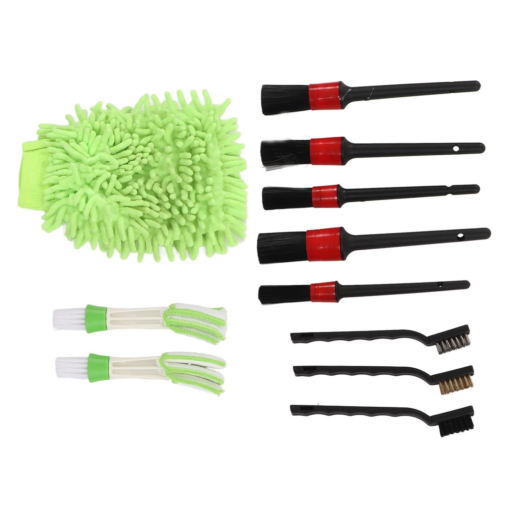 11PCS Car Cleaning Detailing Brush Set Interior Exterior Plastic for Wheels Windshield Wipers Window GlassGreen
