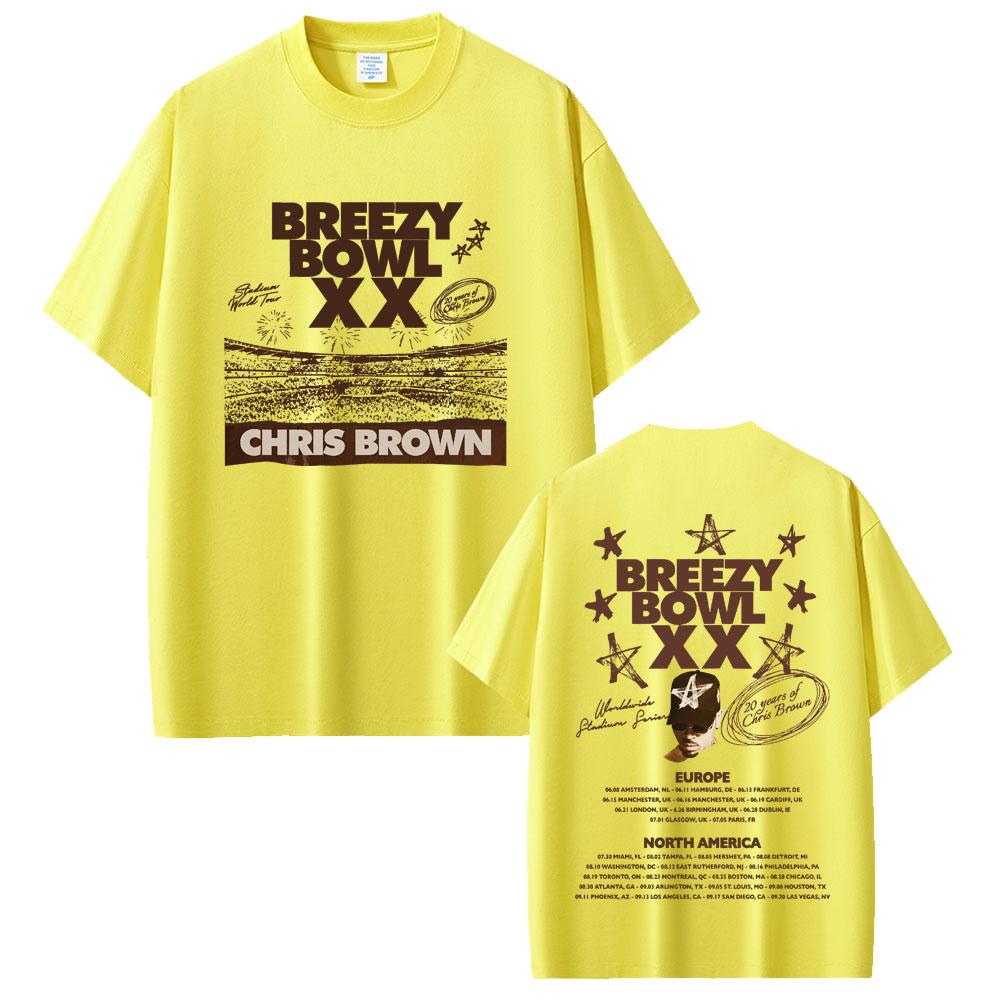 Rapper Chris Brown Breezy Bowl XX 2025 Tour T-shirt Men Women Casual Cotton Vintage T Shirts Summer Hip Hop Oversized T-shirts