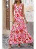 2026 V-Neck Sleeveless Print Dress with Elastic Waist - European & American Style