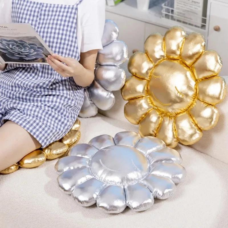 Aesthetic Sunflower Plush Cushion Rainbow Floral Decorative Pillow Cute Flower Stuffed Pillow Office Chair Back Cushion Decor