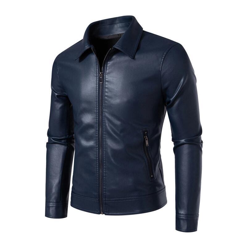 Men Bomber Faux Leather Jacket Men Solid Color Casual Slim Fit Jacket Coats Male Motorcycle Stand Collar Pu Jacket Fashion