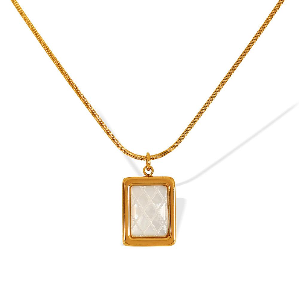 European and American French Ins Cold Wind Square White Sea Shell Pendant Geometric Smooth Square Shell Necklace 2026 45CM