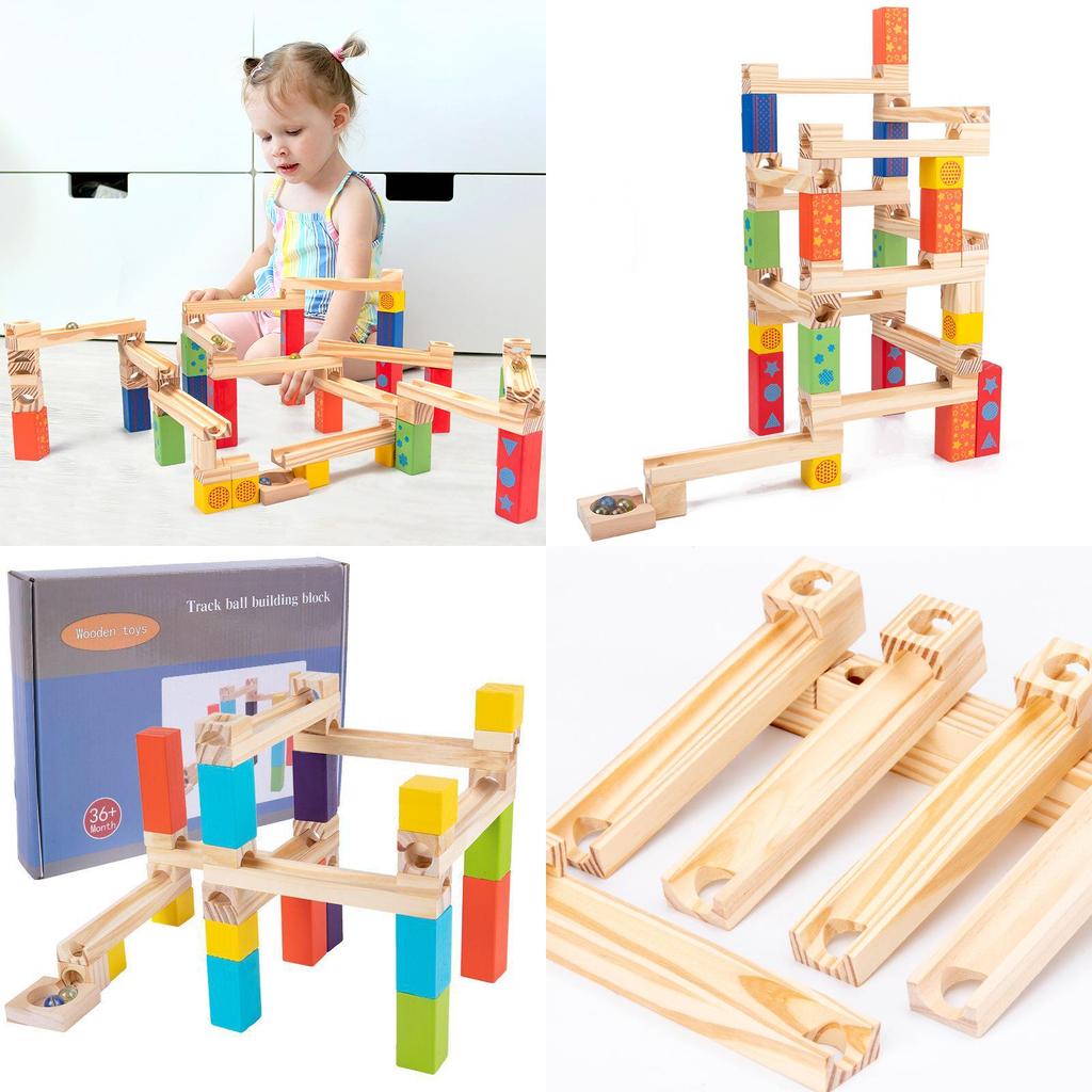Wooden Childrens Ball Bearing Run Track Building Set For Ages 3 To 6 Educational Toy