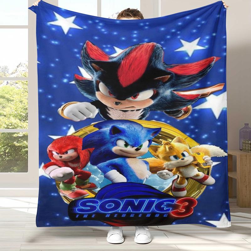 

Ретро Мультяшное Игровое Фланелевое Одеяло S-Sonic, Ультра Мягкое Теплое Плюшевое Покрывало для Дома, Спальни, Кровати, Дивана, Походного Пикника, Подарок 75x90cm