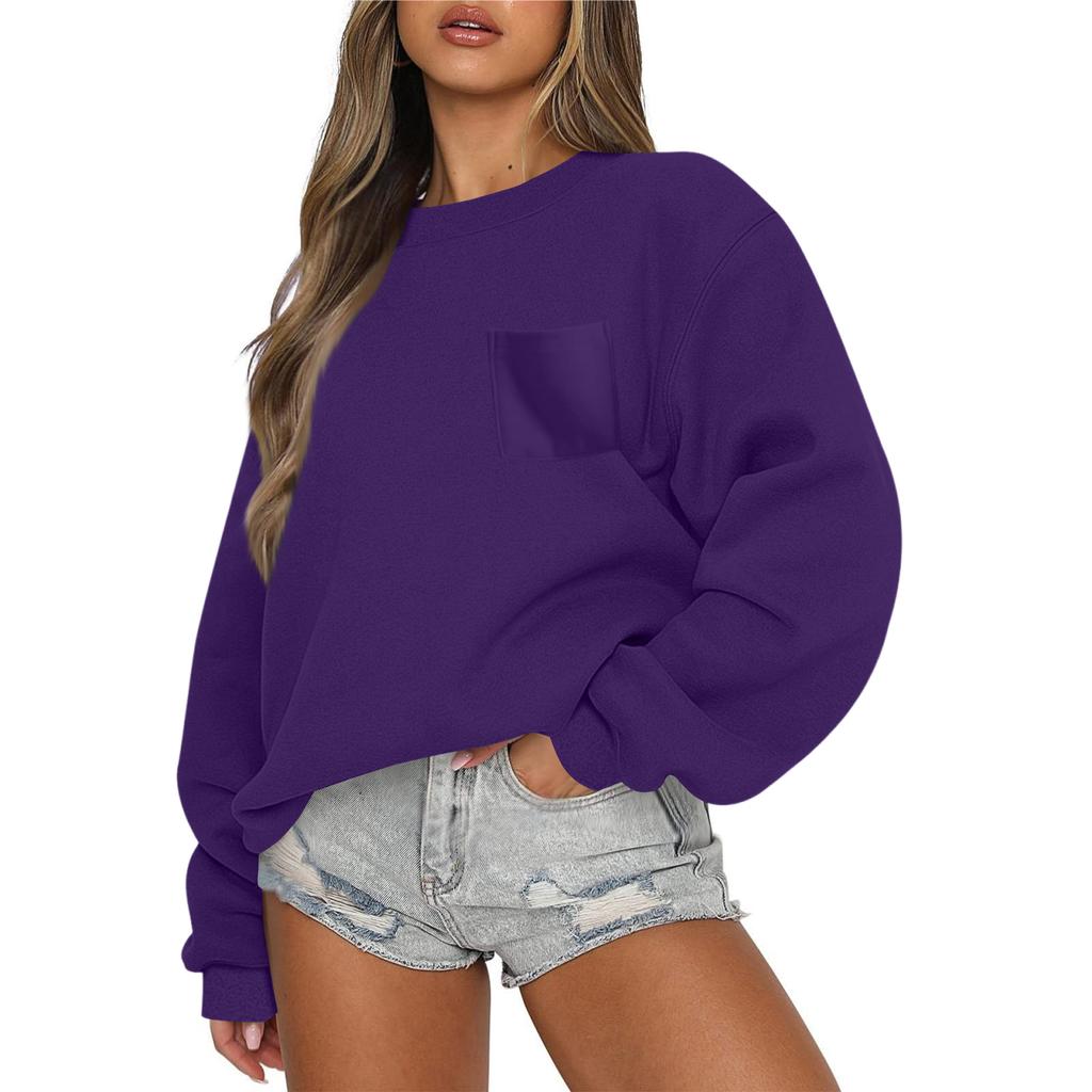Women's Casual Fashion Round Neck Long Sleeve Sweatshirt With Pockets