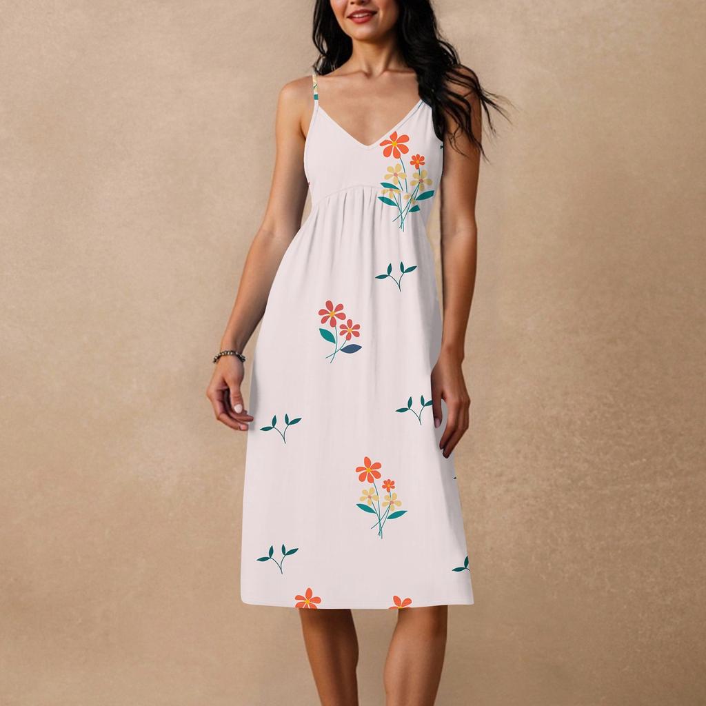 Women's Spaghetti Strap Backless Bow Loose Casual Beach Holiday Dress Sundress